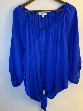 Jennifer Lopez Cobalt Blue Tie-Front Blouse